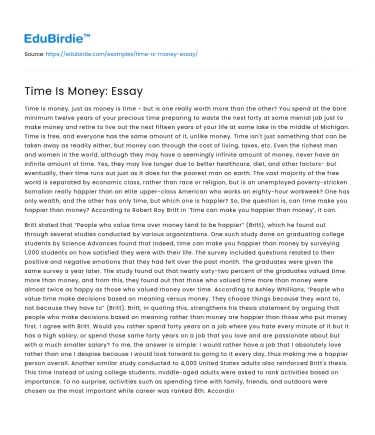 Time Is Money: Essay
