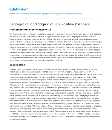 Segregation and Stigma of HiIV Positive Prisoners
