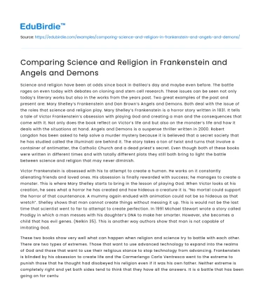 Comparing Science and Religion in Frankenstein and Angels and Demons