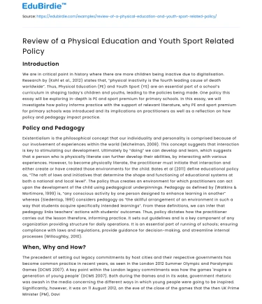 Review of a Physical Education and Youth Sport Related Policy