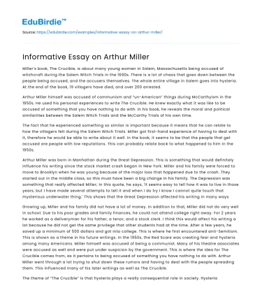 Informative Essay on Arthur Miller