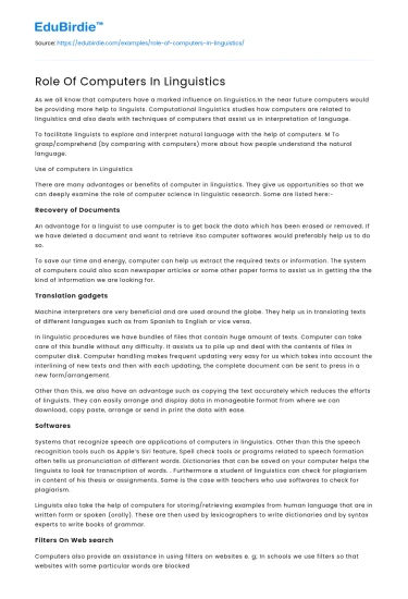 Role Of Computers In Linguistics