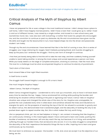 Critical Analysis of The Myth of Sisyphus by Albert Camus
