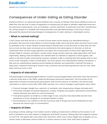 Consequences of Under-Eating as Eating Disorder