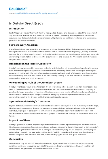 Is Gatsby Great Essay