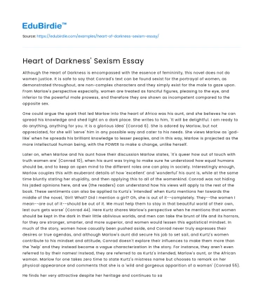 Heart of Darkness’ Sexism Essay