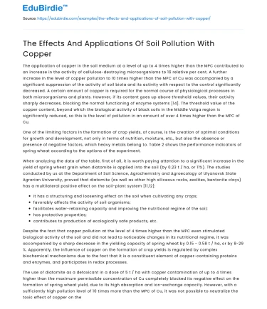 The Effects And Applications Of Soil Pollution With Copper