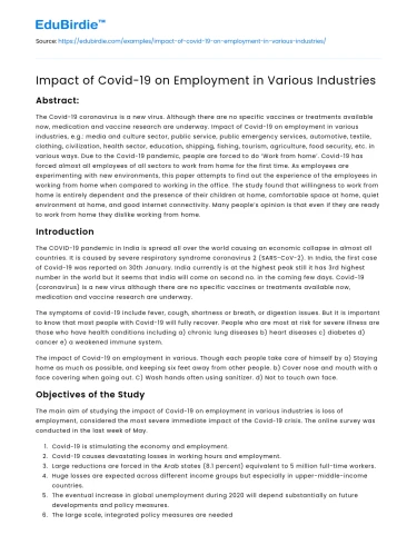 Impact of Covid-19 on Employment in Various Industries
