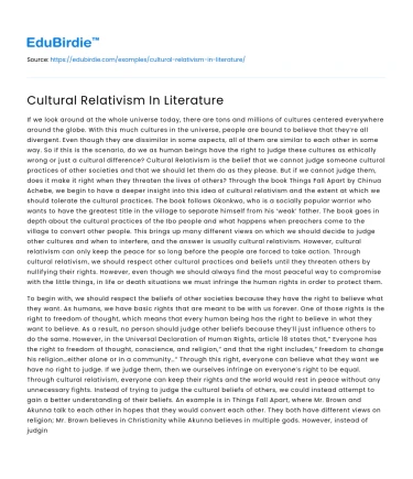 Cultural Relativism In Literature
