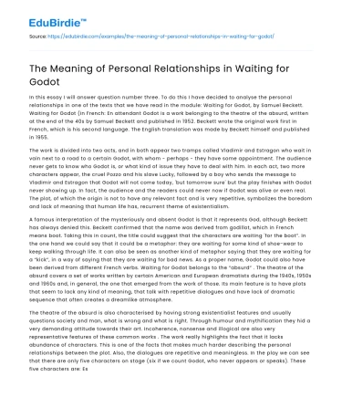 The Meaning of Personal Relationships in Waiting for Godot