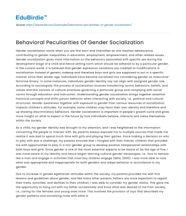 Behavioral Peculiarities Of Gender Socialization