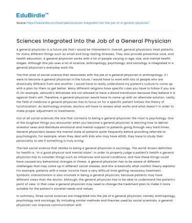 Sciences Integrated into the Job of a General Physician