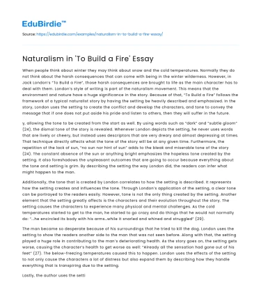 Naturalism in ‘To Build a Fire’ Essay