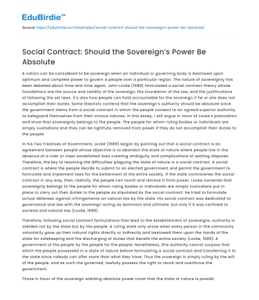 Social Contract: Should the Sovereign’s Power Be Absolute