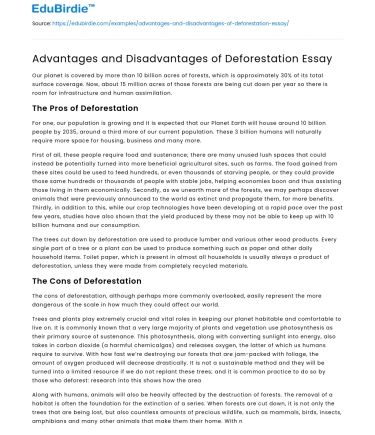 Advantages and Disadvantages of Deforestation Essay