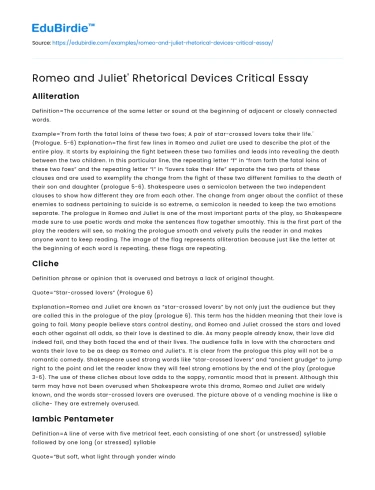 Romeo and Juliet’ Rhetorical Devices Critical Essay