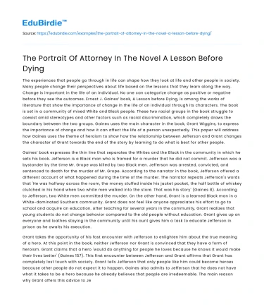 The Portrait Of Attorney In The Novel A Lesson Before Dying