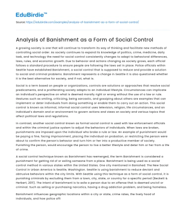 Analysis of Banishment as a Form of Social Control