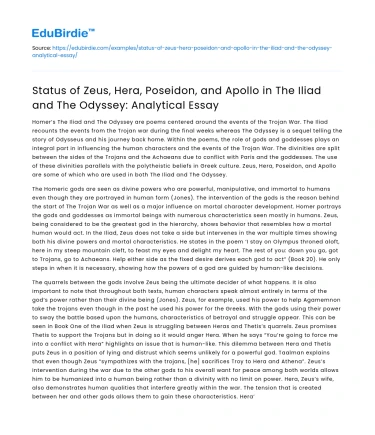 Gods in The Iliad and The Odyssey