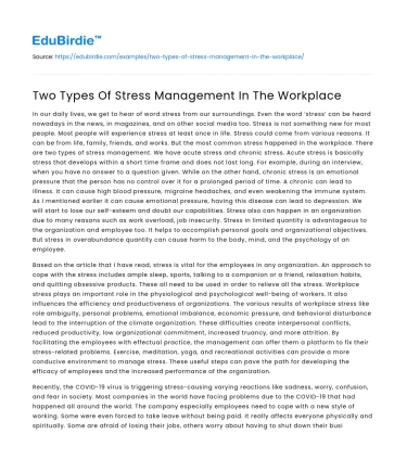 Two Types Of Stress Management In The Workplace