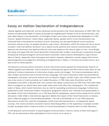 Essay on Haitian Declaration of Independence