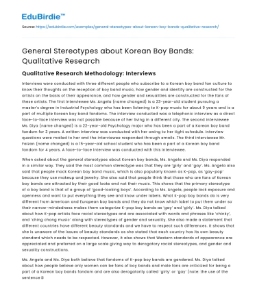 General Stereotypes about Korean Boy Bands: Qualitative Research