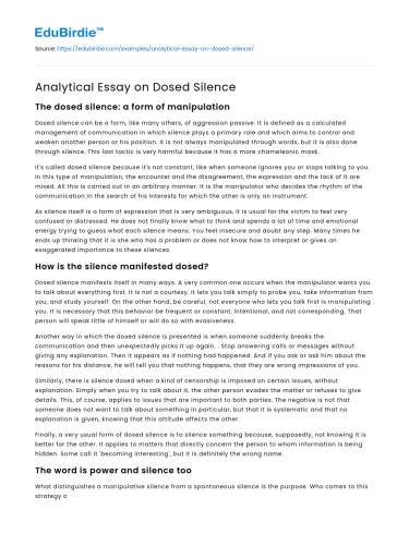 Analytical Essay on Dosed Silence