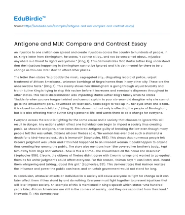 Antigone and MLK: Compare and Contrast Essay