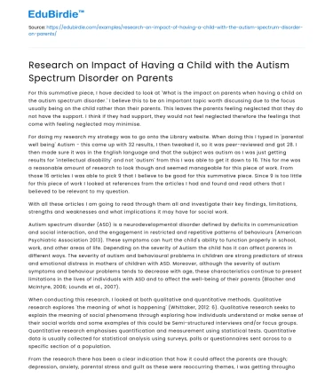 Impact of Autism Spectrum Disorder on Parents