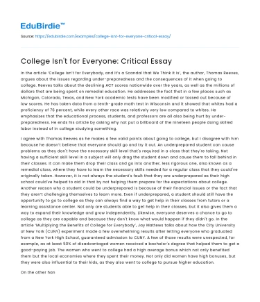 College Isn’t for Everyone: Critical Essay