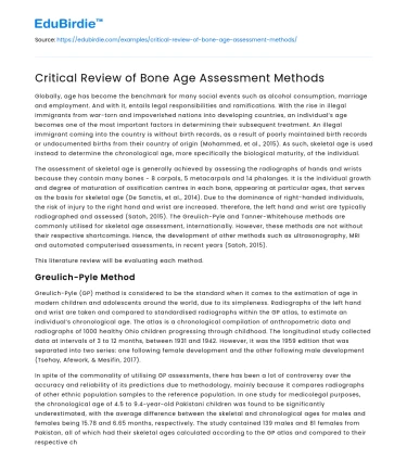 Critical Review of Bone Age Assessment Methods