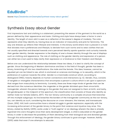 Synthesis Essay about Gender