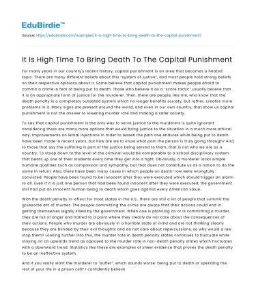 It Is High Time To Bring Death To The Capital Punishment
