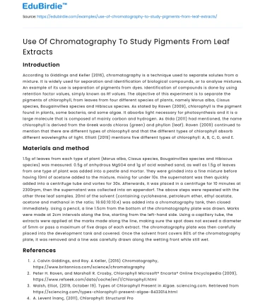 Use Of Chromatography To Study Pigments From Leaf Extracts