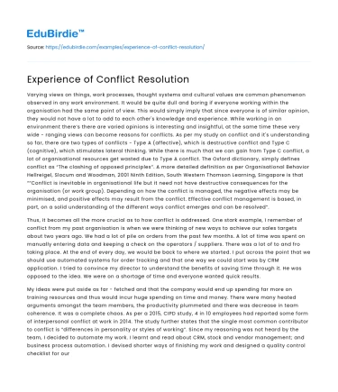 Experience of Conflict Resolution