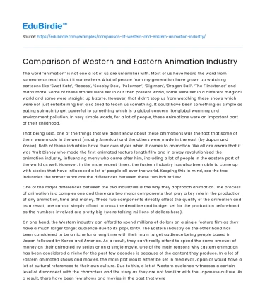 Comparison of Western and Eastern Animation Industry