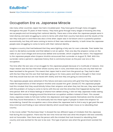 Occupation Era vs. Japanese Miracle