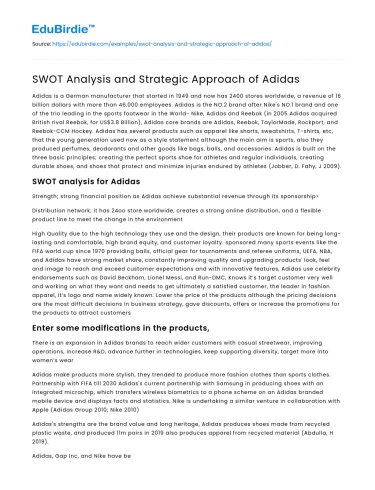 SWOT Analysis and Strategic Approach of Adidas