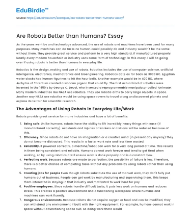 Are Robots Better than Humans? Essay