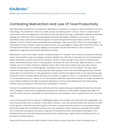 Combating Malnutrition And Loss Of Food Productivity