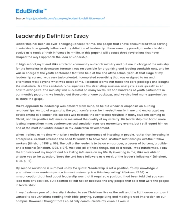 Leadership Definition Essay