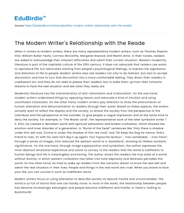 The Modern Writer’s Relationship with the Reade