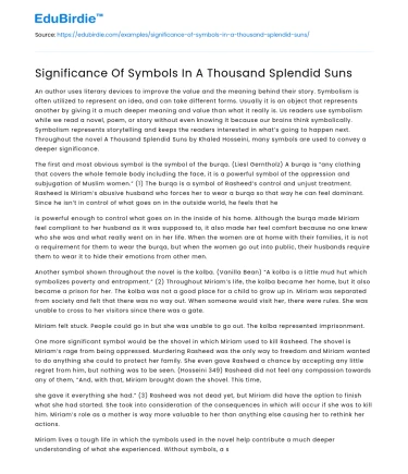Significance Of Symbols In A Thousand Splendid Suns