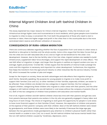 Internal Migrant Children And Left-behind Children In China