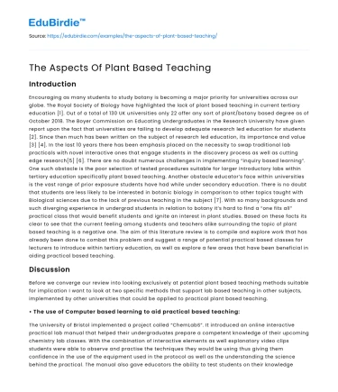 The Aspects Of Plant Based Teaching