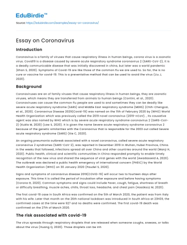 Essay on Coronavirus