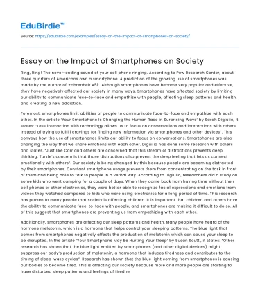 Essay on the Impact of Smartphones on Society