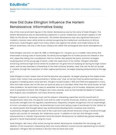 How Did Duke Ellington Influence the Harlem Renaissance
