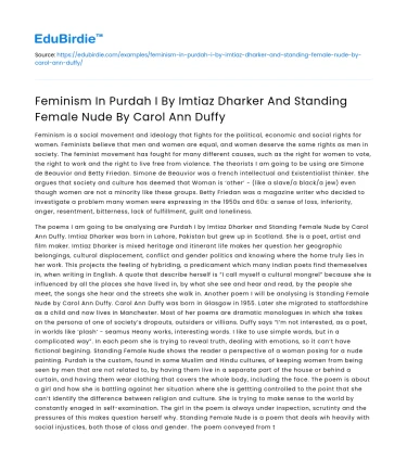 Juxtaposing Feminism: Purdah and Standing Female Nude