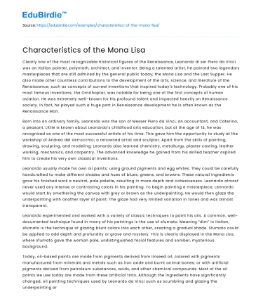 Characteristics of the Mona Lisa